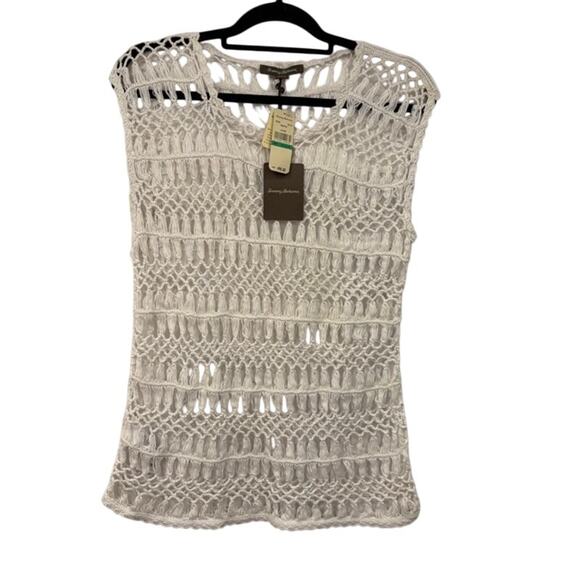 Tommy Bahama Crochet Tunic Top Women Large White Sleeveless Shirt Swim Beach NEW - Picture 1 of 8